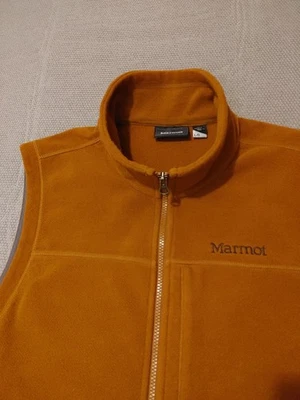 Chaleco polar Marmot para hombre grande marrón cremallera completa bolsillos cremallera exterior senderismo logotipo. Foto 1 de 4