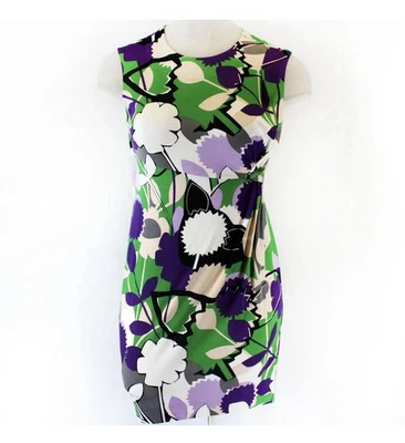 Diane von Furstenberg Floral Crew Neck Dress Knitted silk Size 12 Y2K - Image 1 of 4
