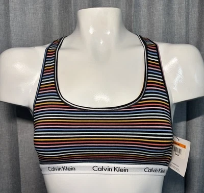 NWT Calvin Klein Rainbow Multicolor Striped Unlined Bralette, Size Small Bra - Image 1 of 4