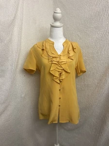 Blusa Pendleton para mujer 100 % seda amarilla con volantes botones delanteros vintage talla 8 - Imagen 1 de 15