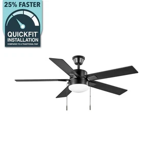 Hampton Bay 52" Corwin Indoor/Outdoor Matte Black LED Ceiling Fan with Light Kit - Picture 1 of 14