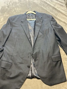 Hickey Freeman Blazer Mens 48L Navy Windowpane Plaid Silk Wool Two Button Coat - Picture 1 of 9
