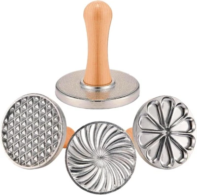 OPPEIN Cookie Stamps Set of 3, Metal Press Cutter Mold with Wooden Handle, - Image 1 of 4