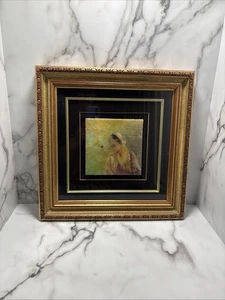 Vintage Ruth Mckee Gemälde einer Frau auf Keramikfliese - gerahmt & mattiert - Bild 1 von 8