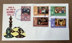 Nicaragua 1963 Chess Art Stamps FDC • Medieval Paintings • Hand Painted Cachet - Picture 1 of 5