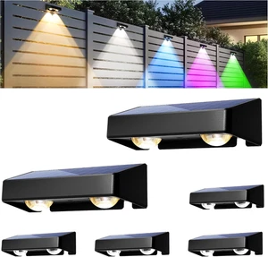 Solar Fence Lights, Color Changing Outdoor Wall Lights, IP65 Waterproof, 6 Pack - Picture 1 of 12
