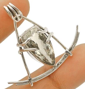 Natural 4CT Green Amethyst 925 Solid Sterling Silver Pendant, - Picture 1 of 1