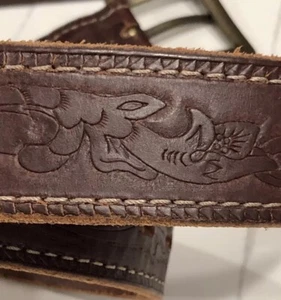 Leather Belt Sz 42 Agave Hand Tooled Brown Brass Buckle NEW Calif. Rare Vintage - Picture 1 of 19