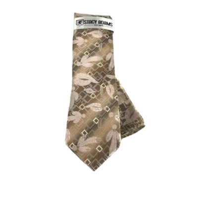 Stacy Adams Men Tie Hanky Set Bone Khaki Brown Pink Plaids 100% Microfiber 3.25" - Image 1 of 3