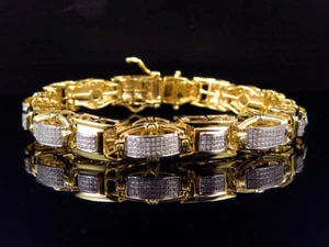 Men's Silver Real Diamond Custom Bracelet Yellow Gold Plated 1Ct - Picture 1 of 8