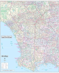 Los Angeles-Long Beach (Southwest LA) Detailed Aterial Wall Map w/Zip Codes - Picture 1 of 6