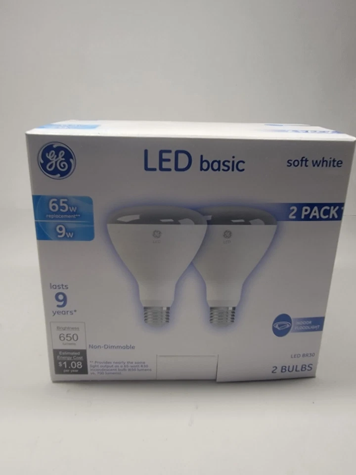 GE 2 Pack 65w LED Basic Indoor Floodlight BR30 Non Dimmable Bulb 36442 - Image 1 of 2