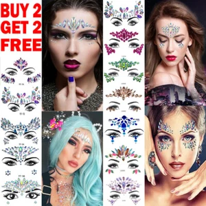 Face Gems Halloween Glitter Jewel Tattoo Sticker Festival Rave Party Body Makeup - Picture 1 of 97