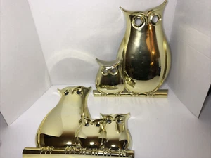 Pair of 11” Retro Plastic MCM Wall Art Owls Shinny Gold - Picture 1 of 13