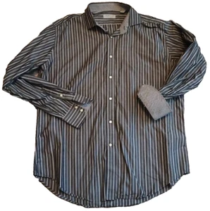 Jack Stone Shirt Mens XL Gray Striped Long Sleeve Button Up Flip Cuff Cotton - Picture 1 of 5