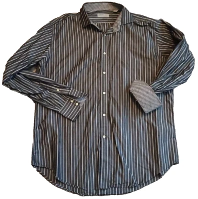Jack Stone Shirt Mens XL Gray Striped Long Sleeve Button Up Flip Cuff Cotton - Image 1 of 4