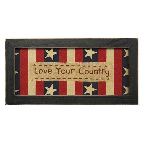  LOVE YOUR COUNTRY USA  patriotic, rustic primitive stars. Stitch Wall Decor  - Image 1 of 1