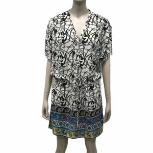 Tolani Seidenkleid Tunika Oberteil Gr. S V-Ausschnitt Kurzarm elfenbein Überwurf - Bild 1 von 5