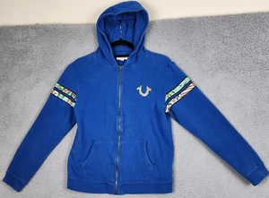 TRUE RELIGION Hoodie Kids Unisex Large Blue Fleece Full Zip Varsity Pockets - Picture 1 of 24