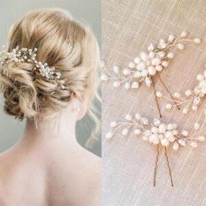 Flower Wedding Hair Pins Bridesmaid Crystal Jewelry Clips Grip Pearls