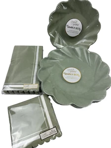 (4) Sophistiplate Sage Green Eco Friendly Bamboo Fiber Plates + Napkins, Party - Picture 1 of 9