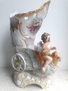 19th Antique Rudolstadt Porcelain Angel Figurine Vase By Ernst Bohne 9" Germany - Picture 1 of 10