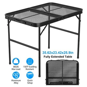 Folding Camping Grill Table with Mesh Desktop Adjustable Height for Picnic BBQ - Picture 1 of 13
