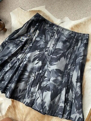M&S Woman’s Vintage Style Floral Grey Black Silk Like Midi Length Skirt UK 12 - Image 1 of 4