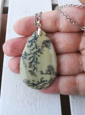 COLLANA PENDENTE IN AGATA DENDRITICA NATURALE COLLANA MINIMALISTA IN ARGENTO 925 - Immagine 1 di 4