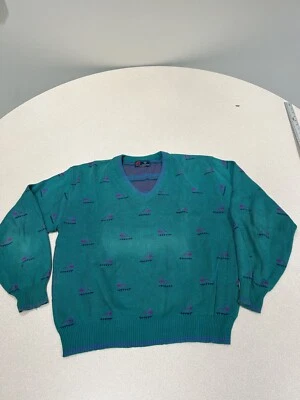 Vintage 80’s Isle Of Cotton Sweater Mens Size Medium teal Crewneck 292 - Image 1 of 4