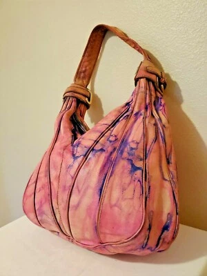 Kooba Leather handbag Purse large Hobo Bag tote Pink navy Blue Purple tie dyed  - Image 1 of 4