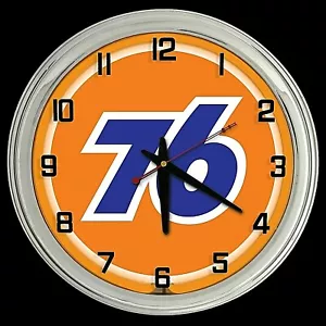 16" Union 76 Gas Oil Sign Orange Neon Clock Man Cave Garage Gas Station - Picture 1 of 2