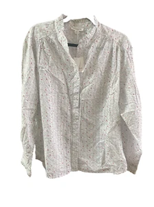 Beachlunchlounge Long-sleeved Button down top XL Queen of Hearts Pattern White - Picture 1 of 7