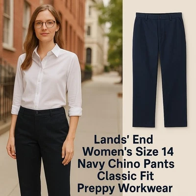 Lands' End Women's Size 14 Navy Chino Pants Classic Fit Preppy Workwear Office - Image 1 of 4