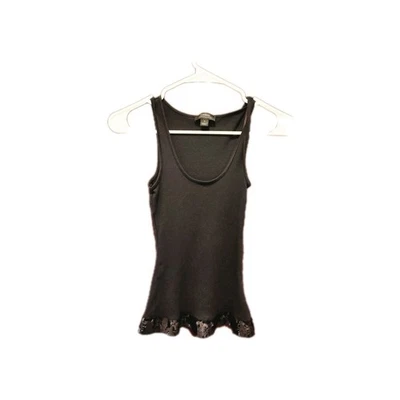 Camiseta sin mangas vintage Y2K Express negra lentejuelas pequeña 100 % algodón cuello redondo club Foto 1 de 4