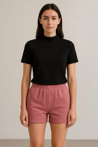 H&M Women’s M Medium Black Top Short Sleeve Mock Turtleneck Stretch Pullover - Picture 1 of 6