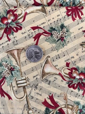 Susan Winget Music Horns Christmas Fabric Cotton 2 yds x 42" - Image 1 of 3