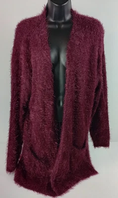 Chelsea & Theodore Women's Size M Mulberry Wine Fuzzy Cardigan Front Pockets - Image 1 of 4