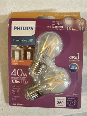Philips Ceiling Fan Bulbs A15 LED Soft White 40 Watt Equivalent Dimmable 2 PACK - Image 1 of 4