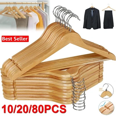 Paquete de 20 y 80 perchas de madera acabado natural premium utopía hogar Foto 1 de 4