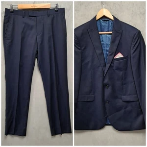 DKNY Men's 2 Piece Wool Suit Blazer 42R Slim Fit Trousers 34S Navy - Picture 1 of 22