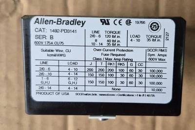 Allen-Bradley Power Distribution Termina Block 175A 600V Cat. 1492-PD3141 Ser B - Image 1 of 4
