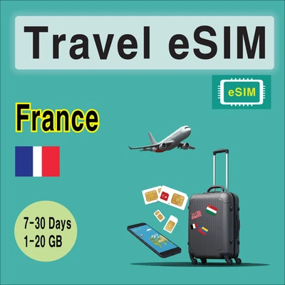 [eSIM] France Travel SIM Card, 7-30 Days, 1-30GB, QR Code, Fast Delivery - Photo 1/3