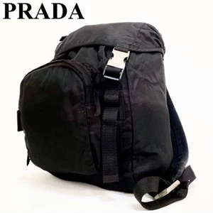 Prada Backpack Rucksack Triangle Logo Triangle Plate Nylon Black Authentic - Picture 1 of 24
