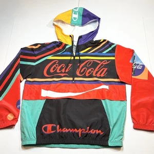 Champion x Coca Cola Multi-Color Unisex Hooded Windbreaker Jacket Anorak Medium - Picture 1 of 10
