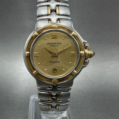 Raymond Weil Parsifal Watch Women 27mm Gold Dial Two Tone Date Round New Battery - Image 1 of 4