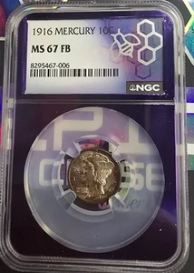 1916 MS67FB (Full Bands) Mercury Dime NGC Certified Traderbea purple core - Picture 1 of 2