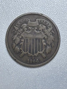 1866 Two Cent Piece. A Few Minor Rim Dings On Both Sides. Nice Condition Coin! - Picture 1 of 2