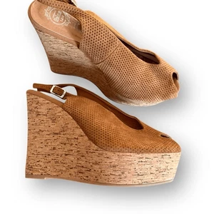 Jeffrey Campbell Grable British Tan Platform Peep Toe Heels Women's size 10 - Picture 1 of 15