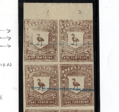 GB QV LOCAL Stamp SG.CD22var 1/4d Liverpool FAULTY IMPRESSION Block{8} Mint 1074 - Image 1 of 4